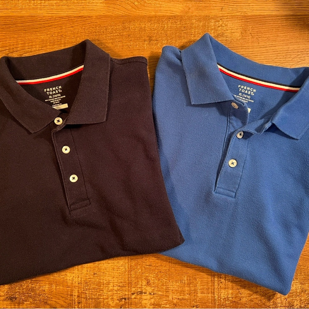 French Toast Navy/Blue Polo‎ Shirts Classic Style Size 14/16 set of 2